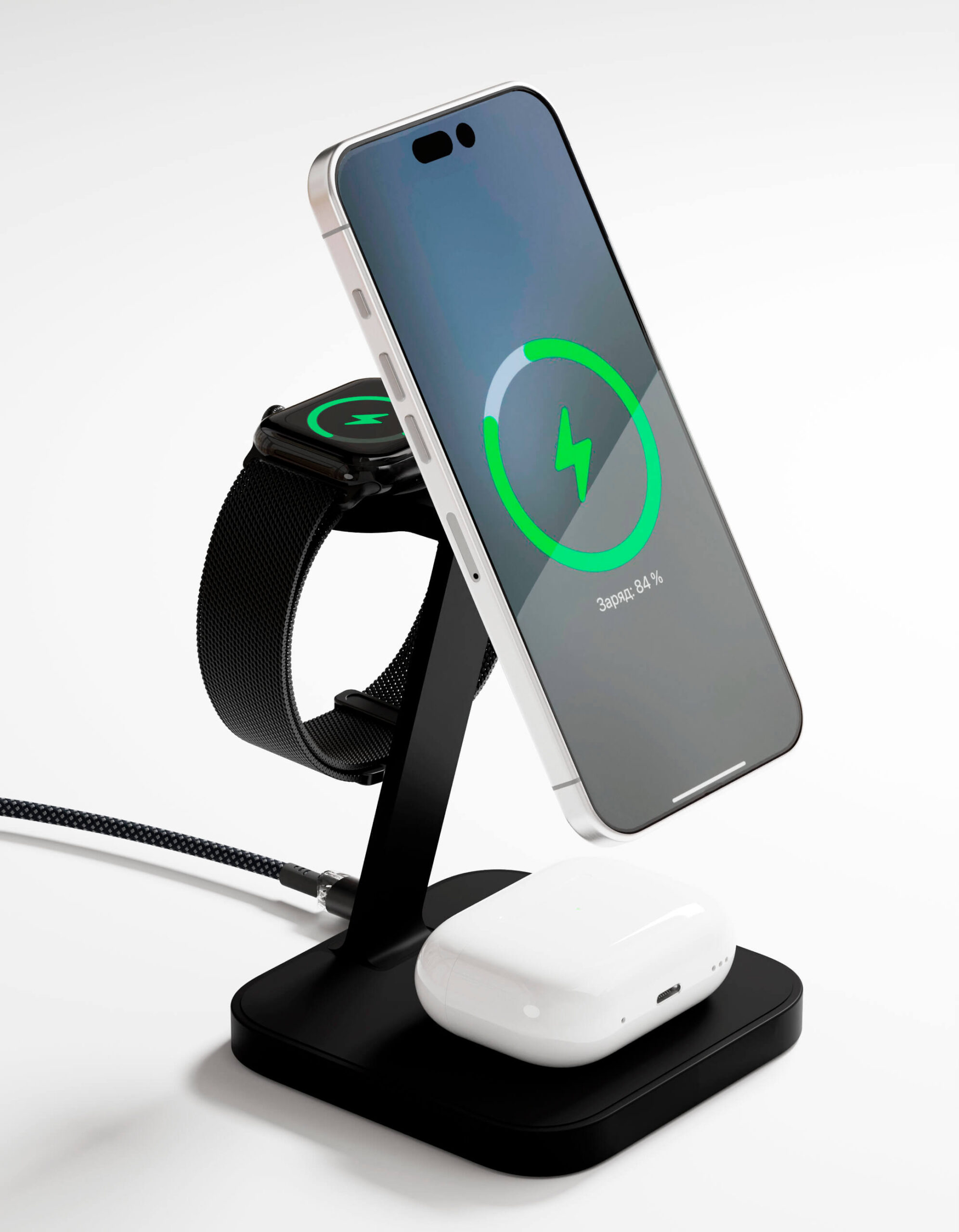 Беспроводное зарядное устройство VLP Unity Power 3in1 для Apple, черный титан