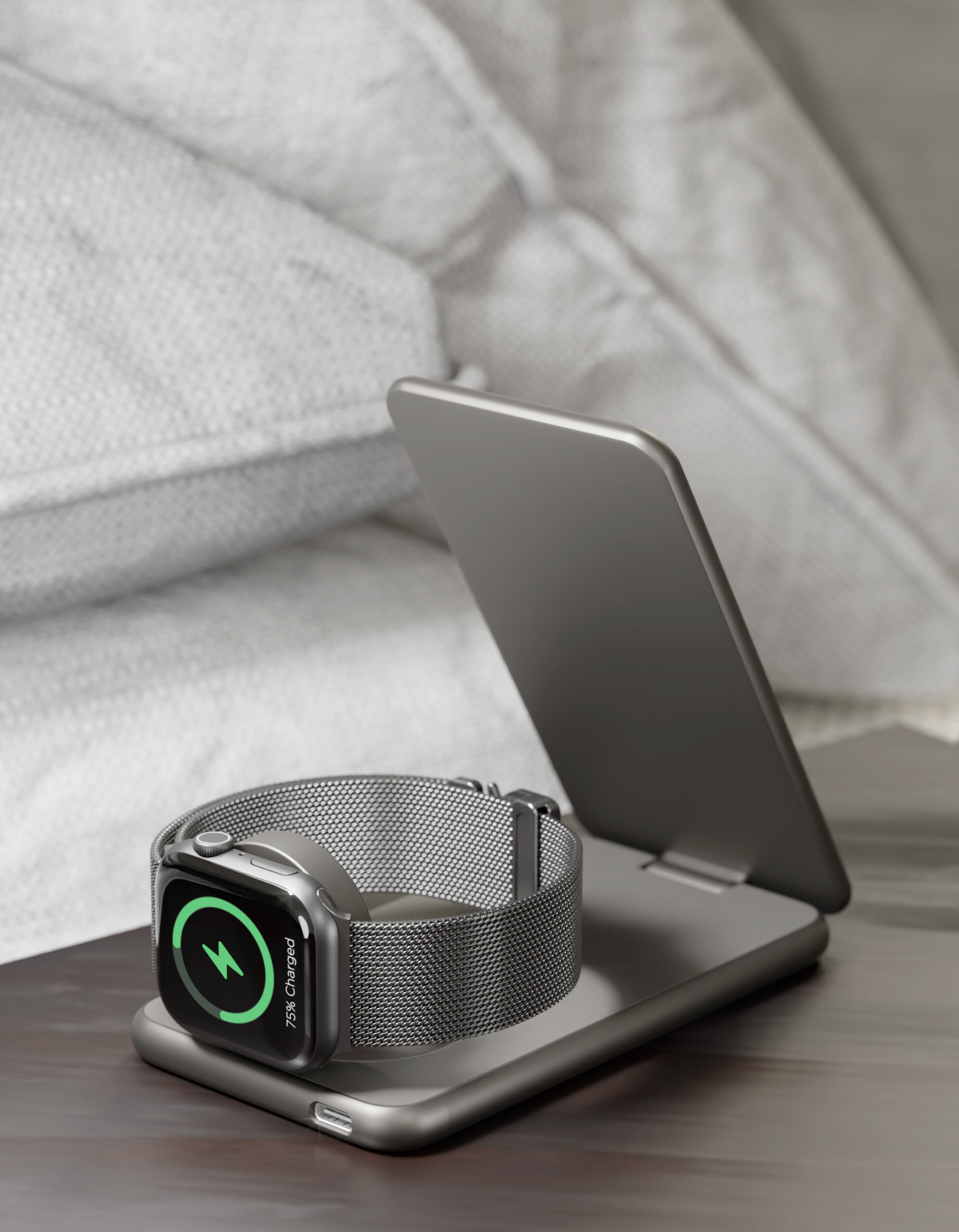 Беспроводное зарядное устройство VLP Alum Power Pro для Apple, натуральный титан